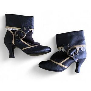 Ladies Steampunk Black Ankle Buckle 3" Heel Side Zip Boots Womens Size 7 NWOT